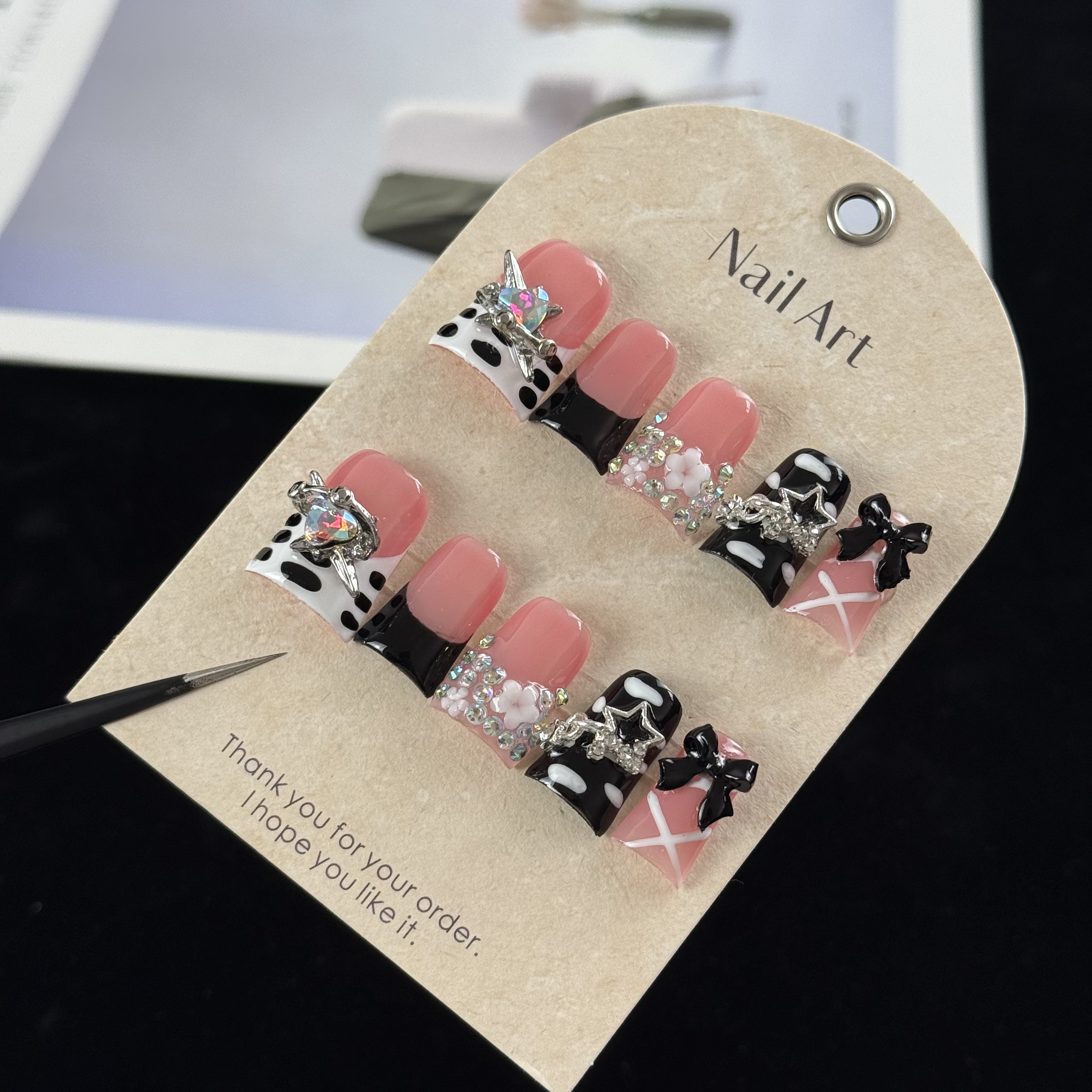 AliExpress 10-Piece Hand-Painted 3D Bow Press-On Nails, view 2