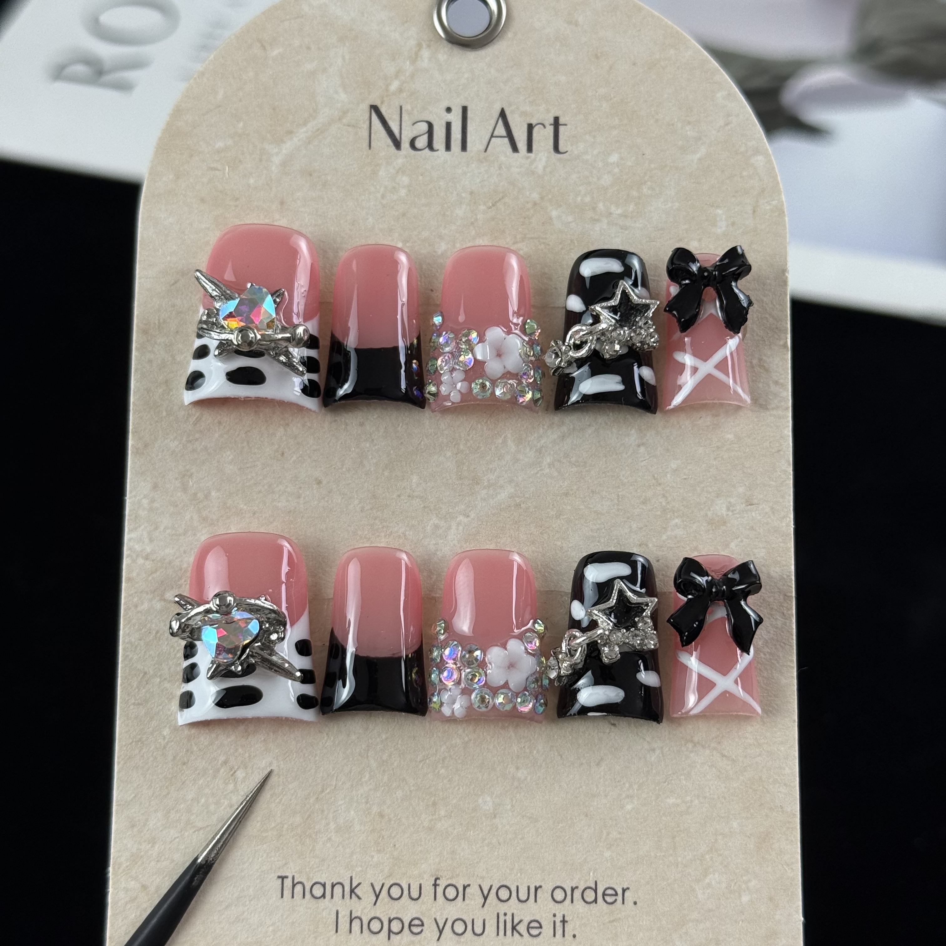 AliExpress 10-Piece Hand-Painted 3D Bow Press-On Nails, view 3