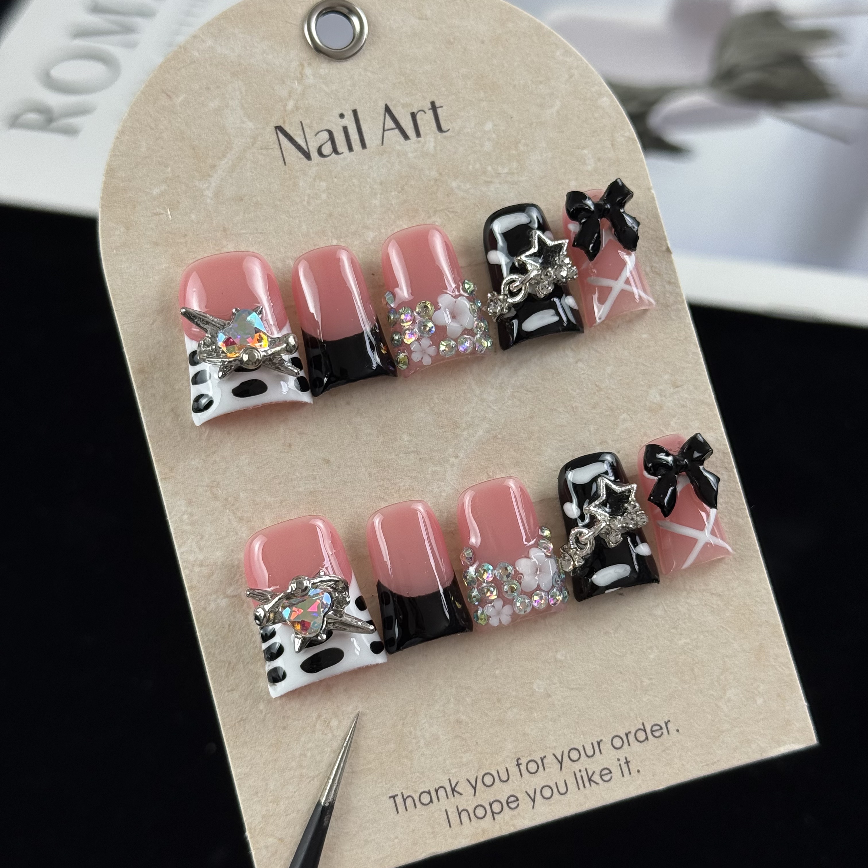 AliExpress 10-Piece Hand-Painted 3D Bow Press-On Nails, view 4