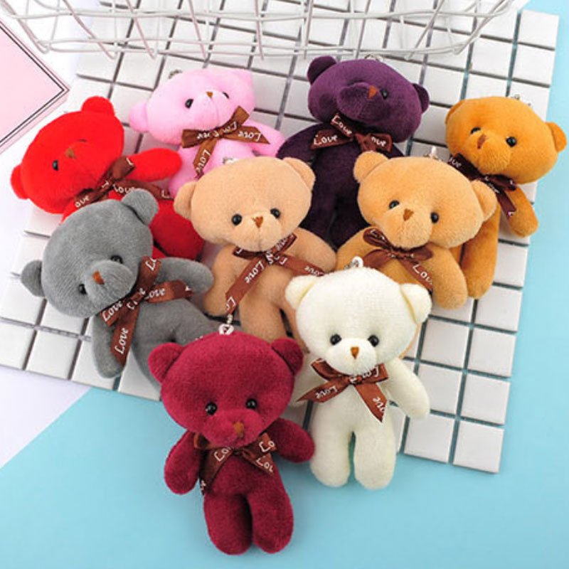 AliExpress 10pcs/pack 12cm Mini Bow Tie Teddy Bear Pendant Plush Toy Colorful Teddy Plush Keychain