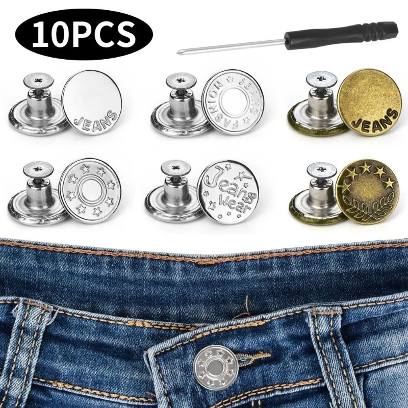 AliExpress 10Pcs/pack Jeans Buttons With Screwdriver Clothing Pants Sewing Accessories Waist Buckle 17mm Nail Free Waist Extenders Button