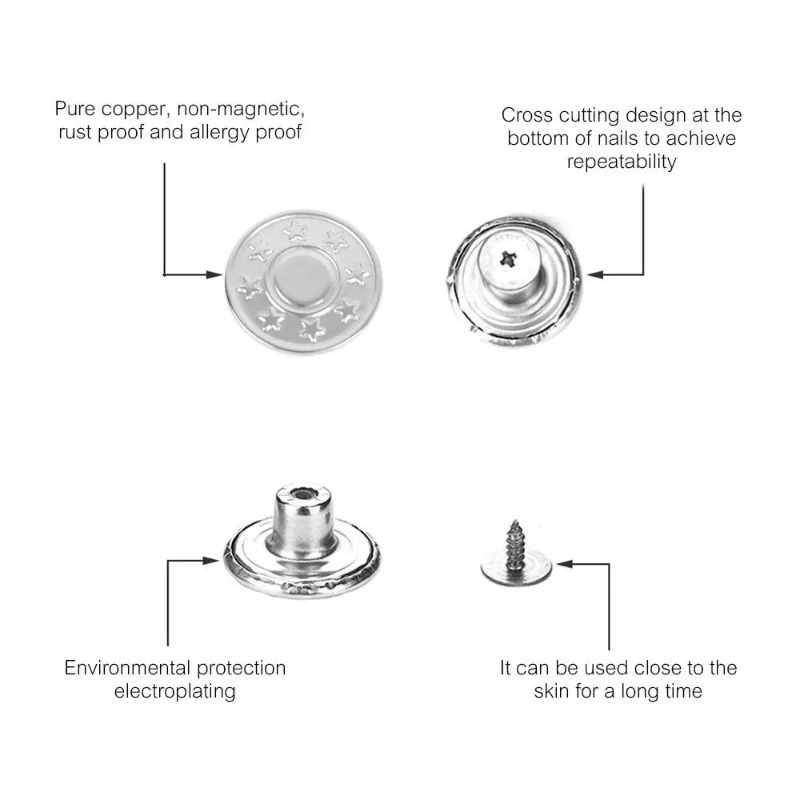 AliExpress 10Pcs/pack Jeans Buttons With Screwdriver Clothing Pants Sewing Accessories Waist Buckle 17mm Nail Free Waist Extenders Button, view 2