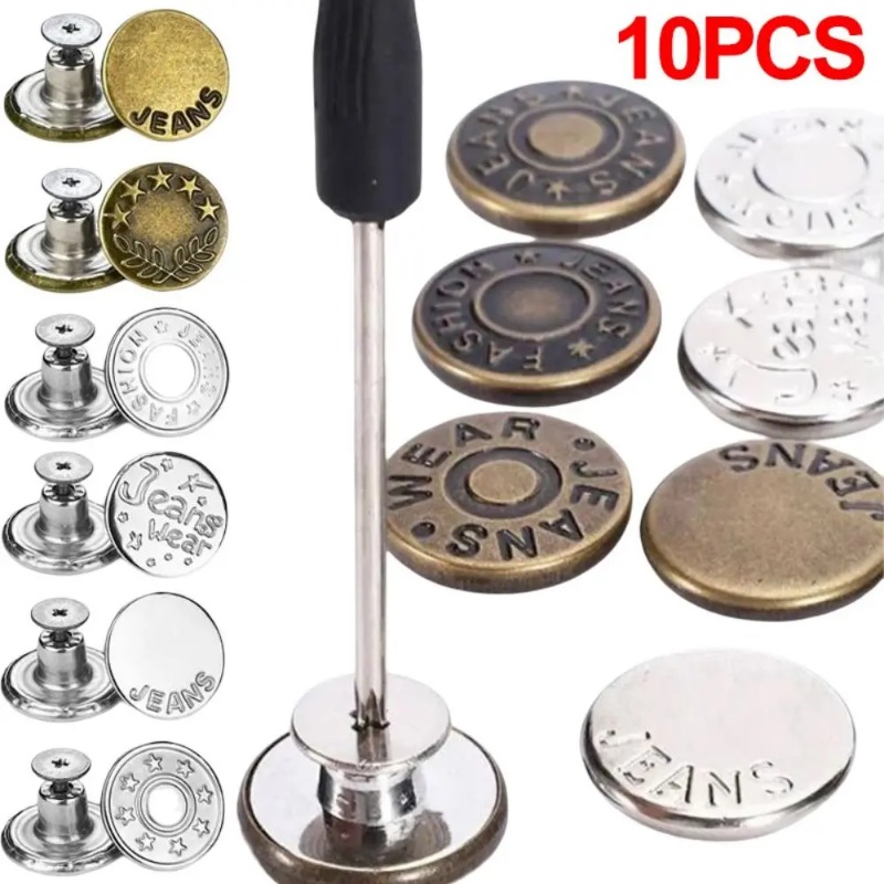 AliExpress 10Pcs/pack Jeans Buttons With Screwdriver Clothing Pants Sewing Accessories Waist Buckle 17mm Nail Free Waist Extenders Button, view 6