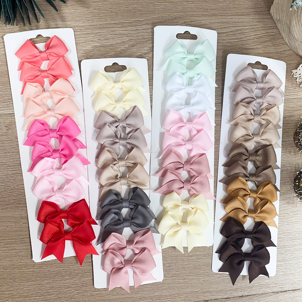 AliExpress 10Pcs/Set Solid Color Kids Bows Hair Clips for Baby Girls Handmade Ribbon Bowknot Hairpin Barrettes New Year Hair Accessories