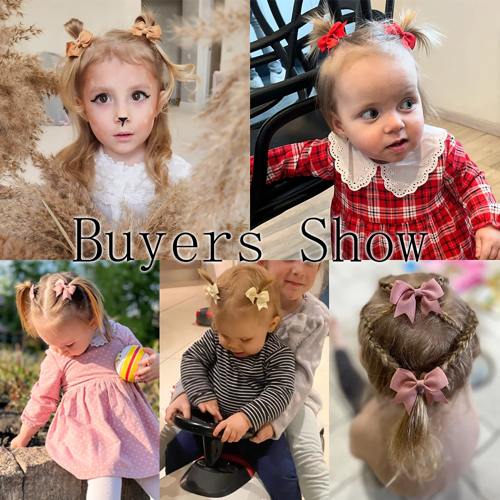AliExpress 10Pcs/Set Solid Color Kids Bows Hair Clips for Baby Girls Handmade Ribbon Bowknot Hairpin Barrettes New Year Hair Accessories, view 3