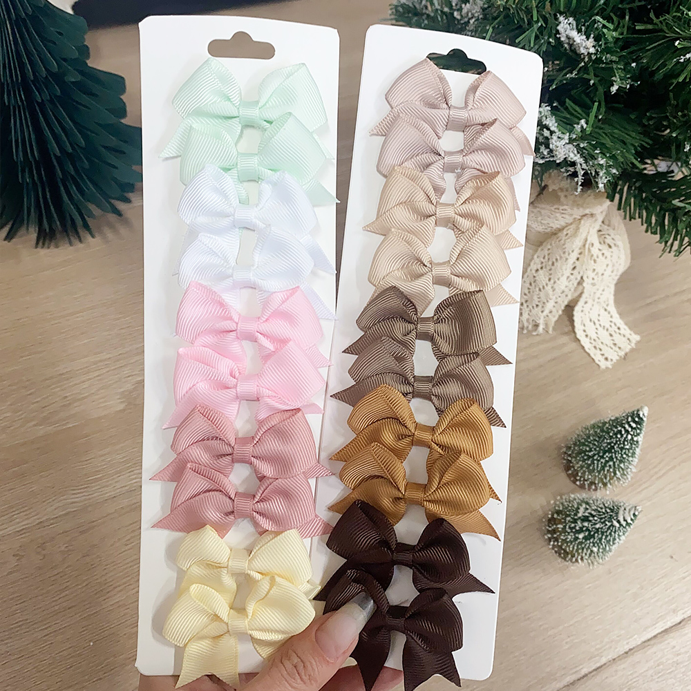 AliExpress 10Pcs/Set Solid Color Kids Bows Hair Clips for Baby Girls Handmade Ribbon Bowknot Hairpin Barrettes New Year Hair Accessories, view 4