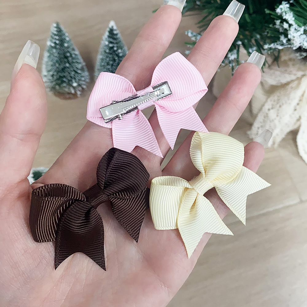 AliExpress 10Pcs/Set Solid Color Kids Bows Hair Clips for Baby Girls Handmade Ribbon Bowknot Hairpin Barrettes New Year Hair Accessories, view 6