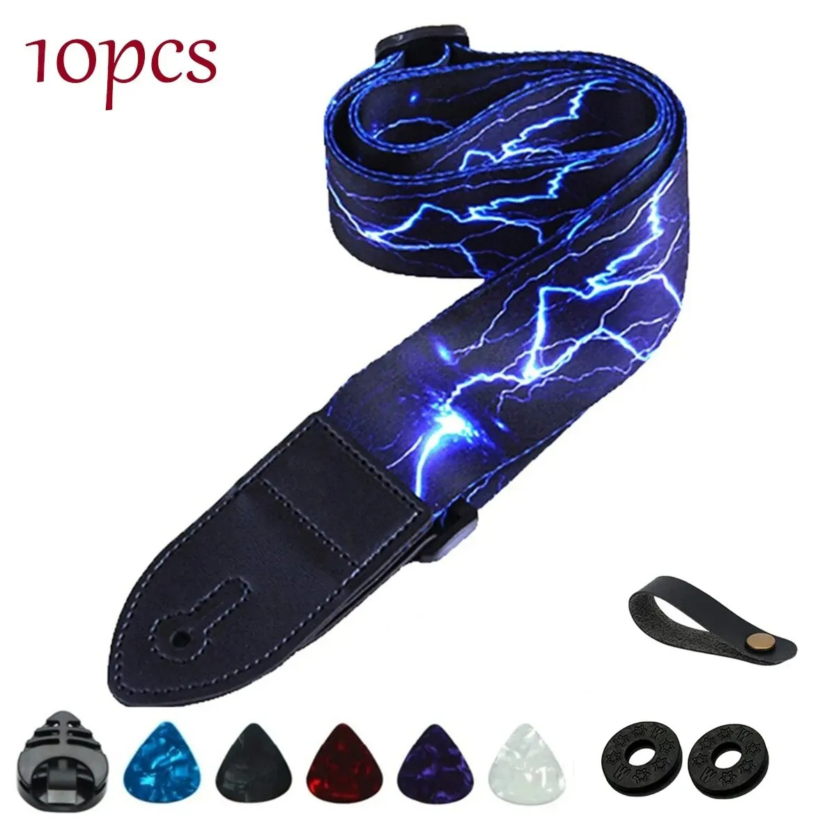 AliExpress 10Pcs Soft Guitar Strap With 3 Pick Holders, Strap Button Headstock Adaptor, 1 Pair Strap Locks and 5 Guitar Picks Set
