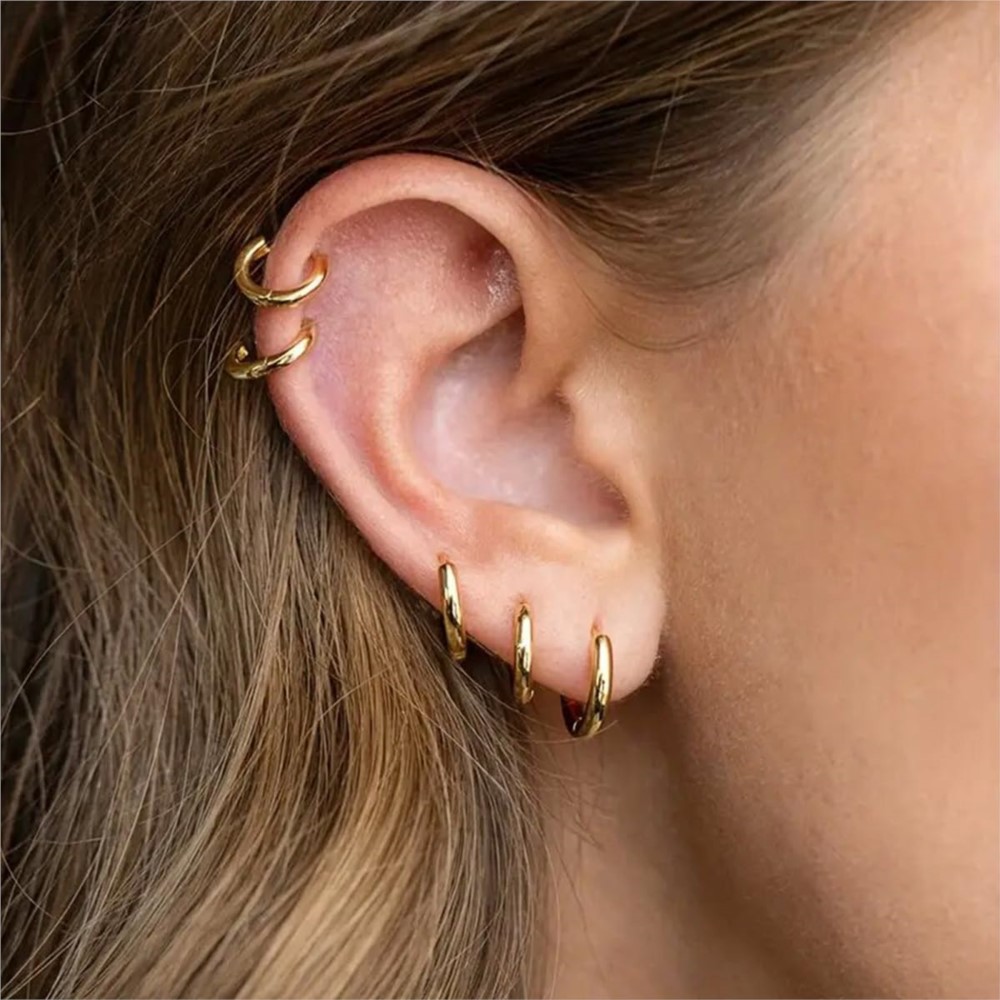 AliExpress Stainless Steel Huggie Hoop Earrings (10-Pack), view 6