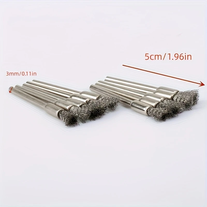 AliExpress 10Pcs Stainless Steel Wire Brushes with a 3.17mm Handle - Ideal for Rotating Tools, Ideal for Cleaning, Rust Removal and Sanding, view 2