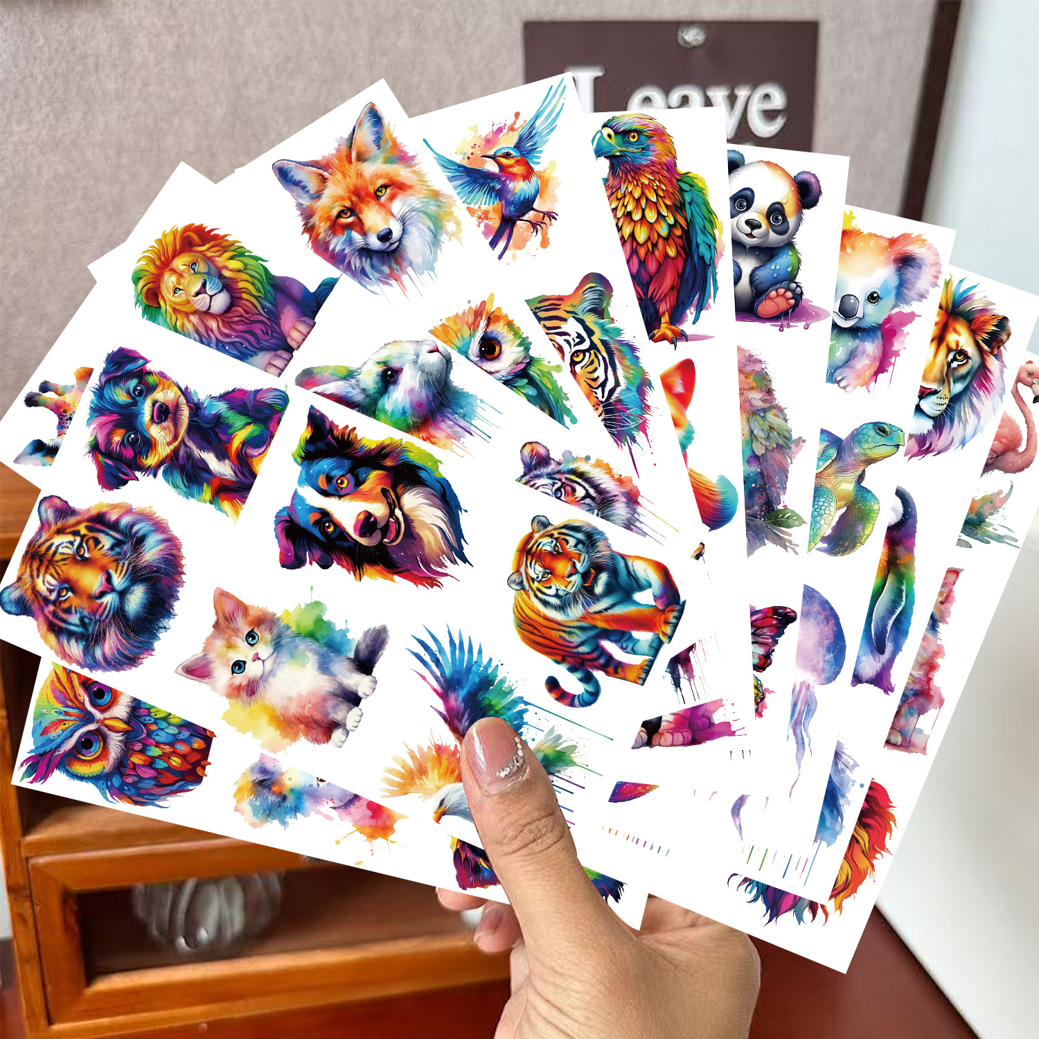AliExpress 10Sheets Cartoon Watercolor Animal Tattoo Stickers Wolf Tiger Shark Bird Pattern Party Decoration Temporary Fun Tattoo Stickers