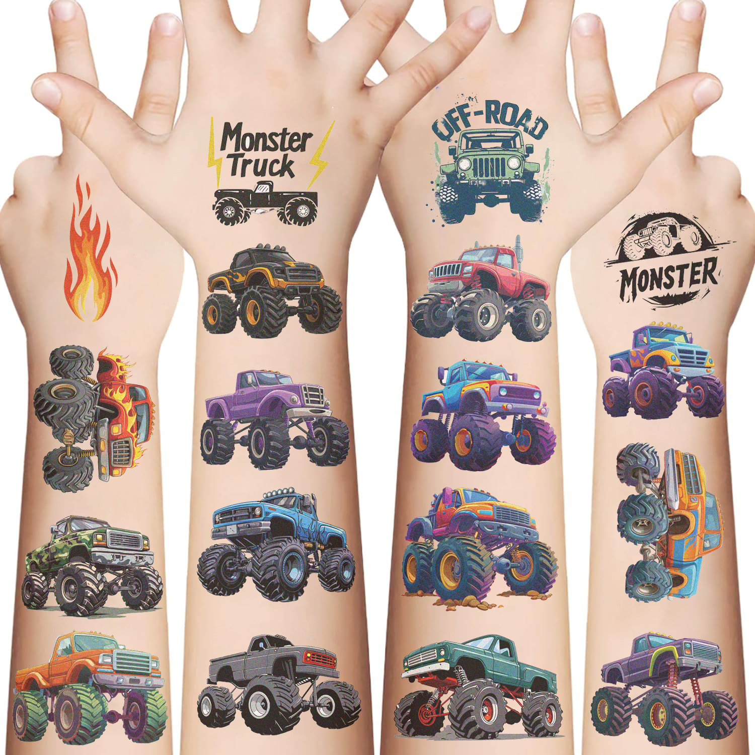 AliExpress 10Sheets Monster Trucks Temporary Tattoos Makeup Body Stickers for Boys Designs Tattoo Sticker