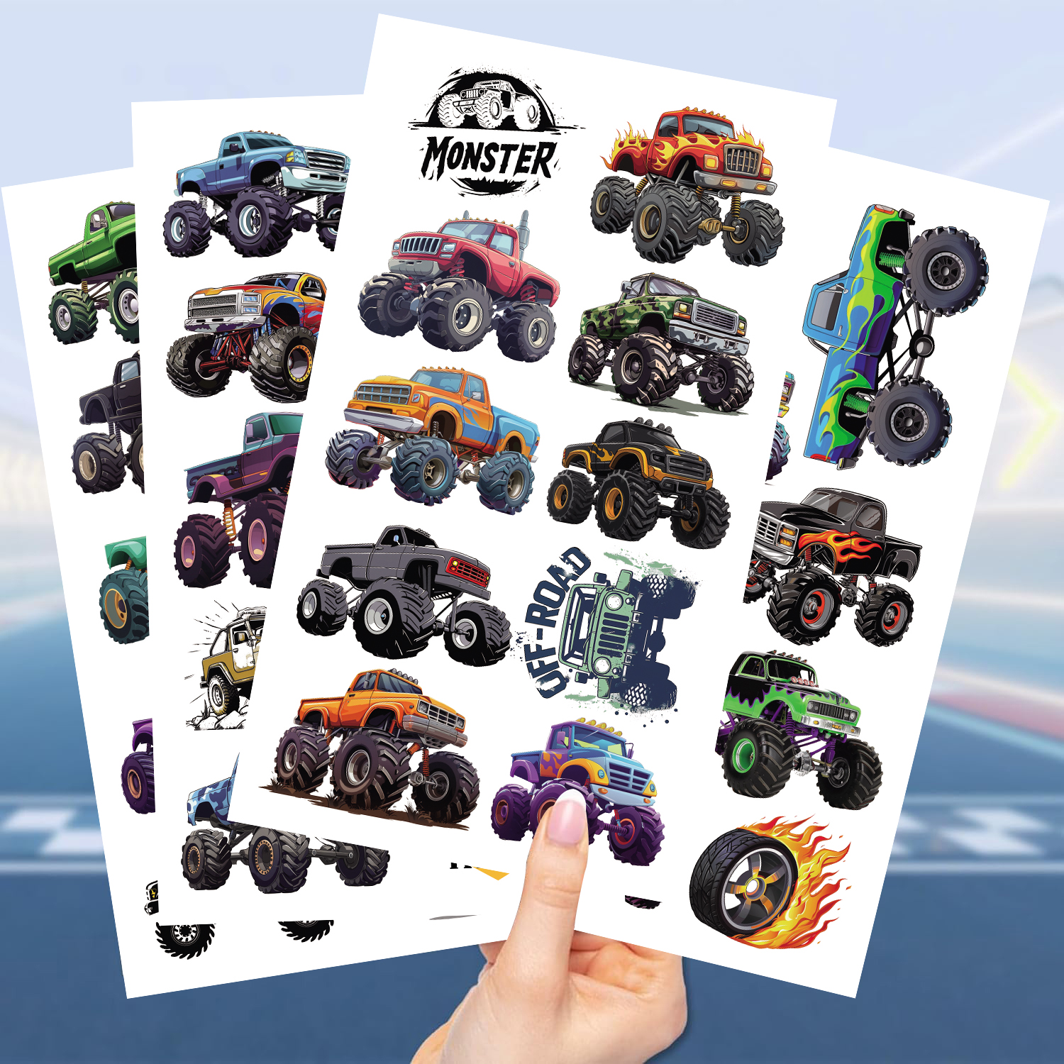 AliExpress 10Sheets Monster Trucks Temporary Tattoos Makeup Body Stickers for Boys Designs Tattoo Sticker, view 2