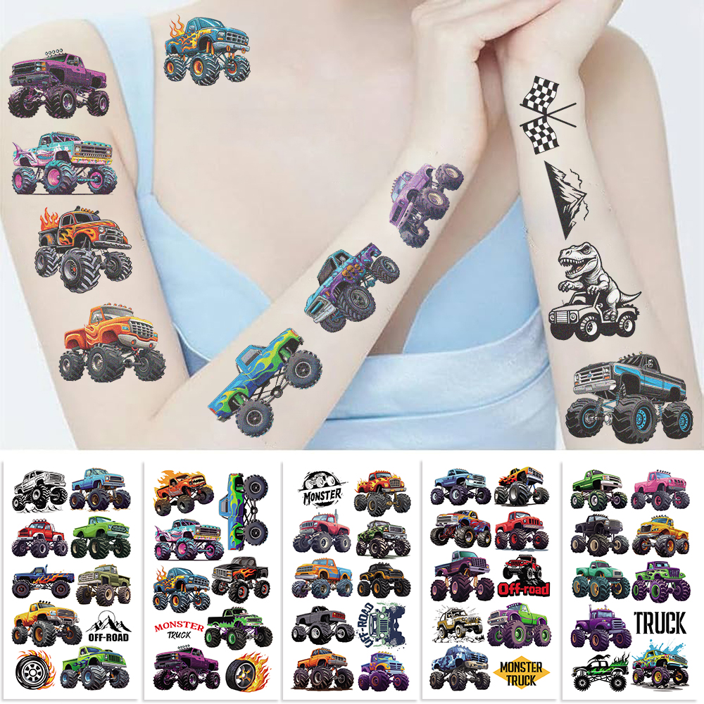 AliExpress 10Sheets Monster Trucks Temporary Tattoos Makeup Body Stickers for Boys Designs Tattoo Sticker, view 3