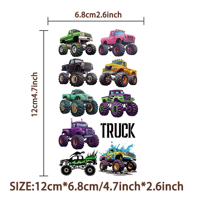AliExpress 10Sheets Monster Trucks Temporary Tattoos Makeup Body Stickers for Boys Designs Tattoo Sticker, view 5