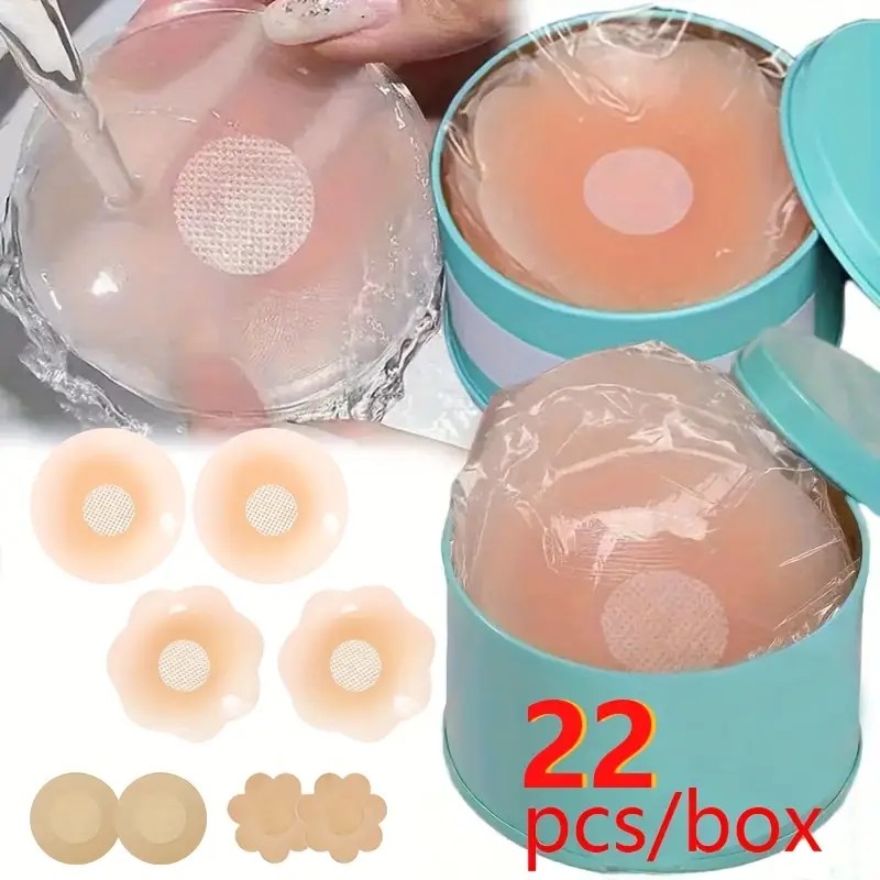 AliExpress 11 Pairs/22 Pieces of Reusable Silicone Nipple Covers - Strapless Invisible Self-Adhesive Breast Covers, Light Pink with Dot Pattern, Seamless Design