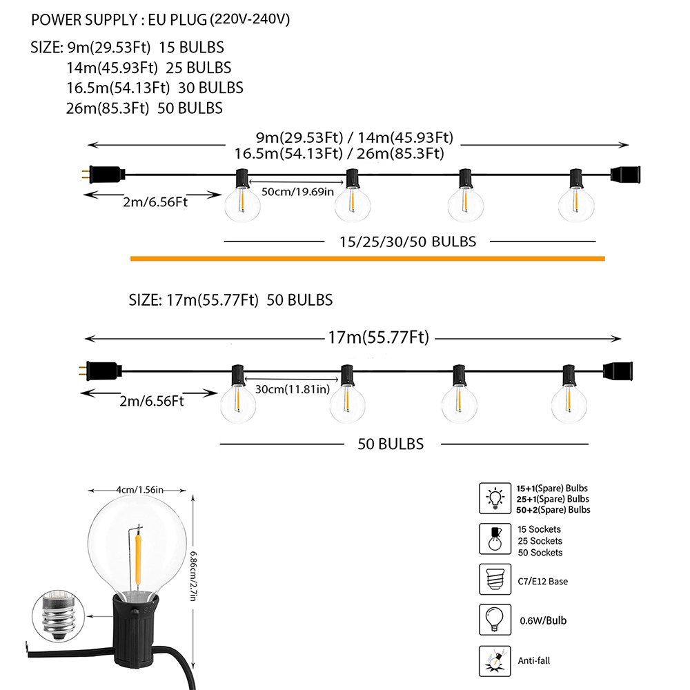 AliExpress Outdoor G40 Festoon LED String Lights, view 2