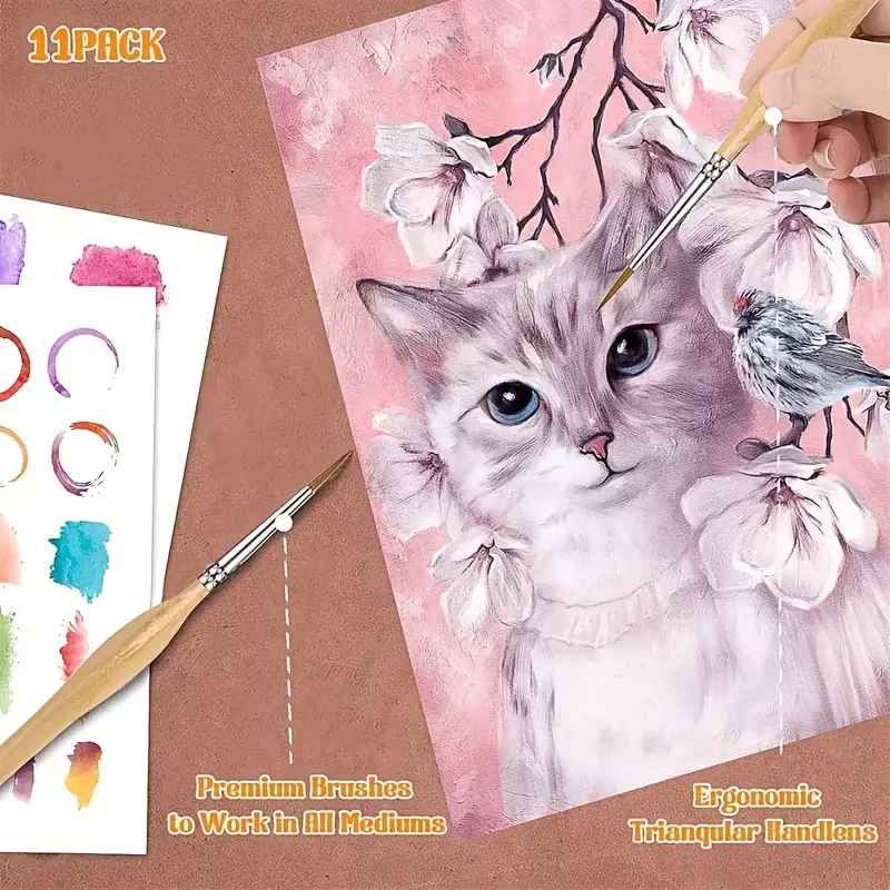 AliExpress 11pcs Detail Brush Set, Triangle Handle Micro Brush, Acrylic Painting Art Brush, Model Oil Painting, Digital Painting Set, view 6