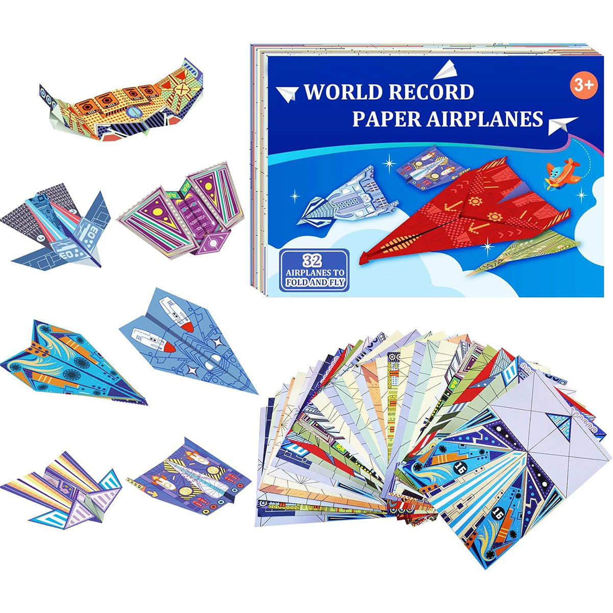 AliExpress 12/32 Sheets Origami Paper Airplane Kit 16 Classic Designs World Record Planes Boys Girls Beginner Gift Party Favor Easy to Fold