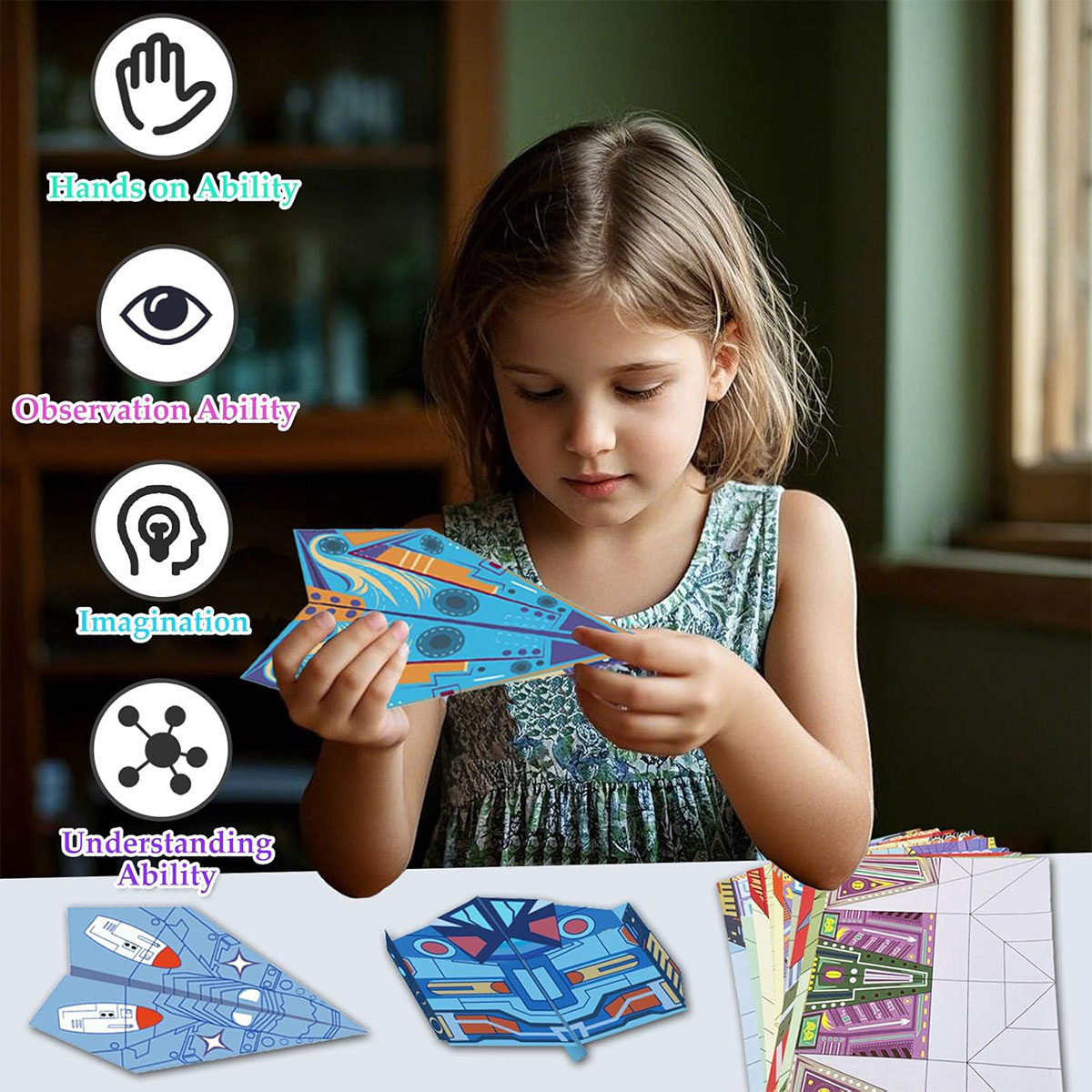 AliExpress 12/32 Sheets Origami Paper Airplane Kit 16 Classic Designs World Record Planes Boys Girls Beginner Gift Party Favor Easy to Fold, view 3