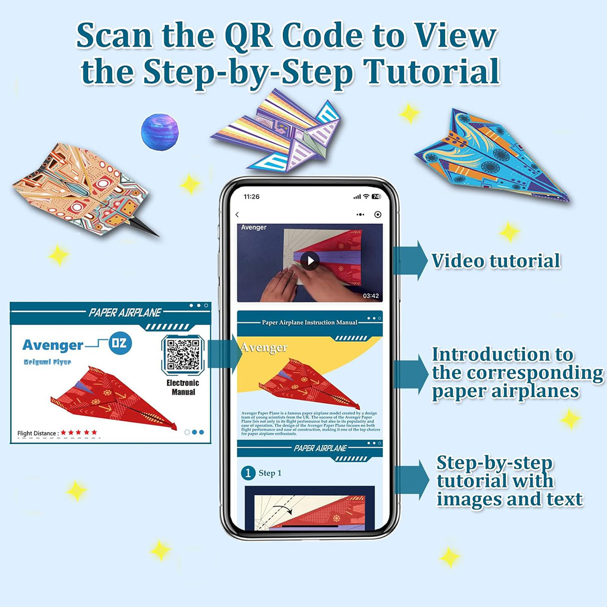AliExpress 12/32 Sheets Origami Paper Airplane Kit 16 Classic Designs World Record Planes Boys Girls Beginner Gift Party Favor Easy to Fold, view 4