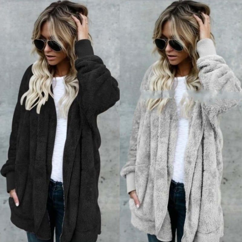 AliExpress 12 Colors Fleece Sweatshirt Long Cardigans Autumn Winter Female Long Sleeve Double Side Wear Flurry Loose Hoodie Coats Outwear, view 4