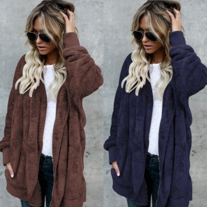 AliExpress 12 Colors Fleece Sweatshirt Long Cardigans Autumn Winter Female Long Sleeve Double Side Wear Flurry Loose Hoodie Coats Outwear, view 5