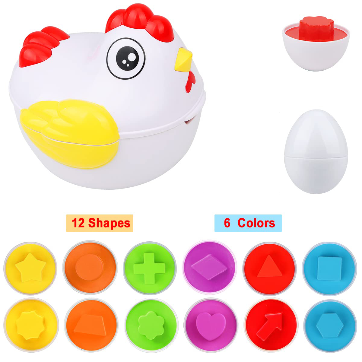 AliExpress 12 Matching Eggs Montessori Sensory Baby Toys Easter Eggs Chicken Colors Shapes Sorter Learning Educational Toy For Kids Gifts, view 6
