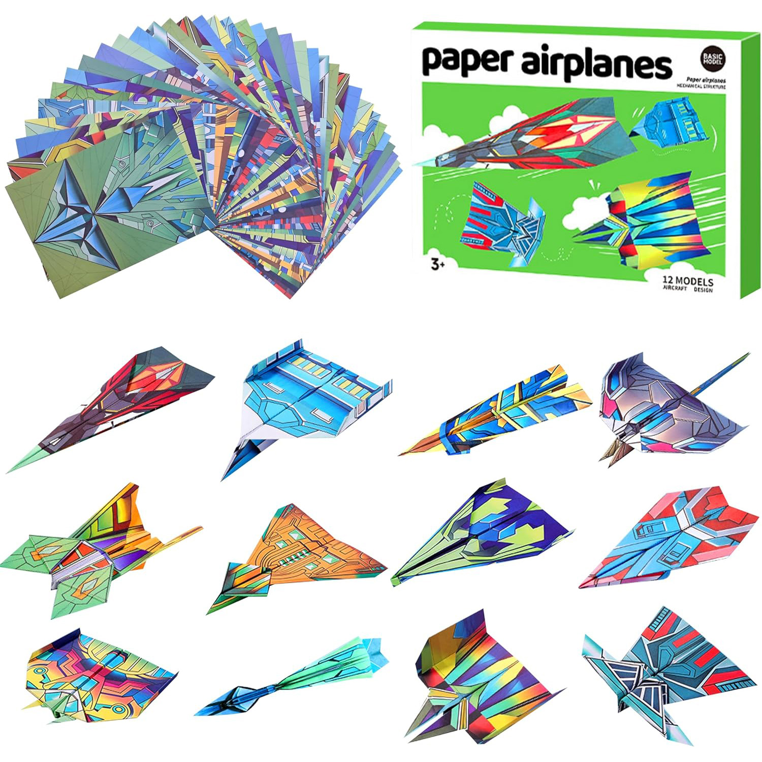AliExpress 12 Styles Paper Airplane Kit Colorful Origami Paper Handmade Craft Plane Gift For Students Boys Girls