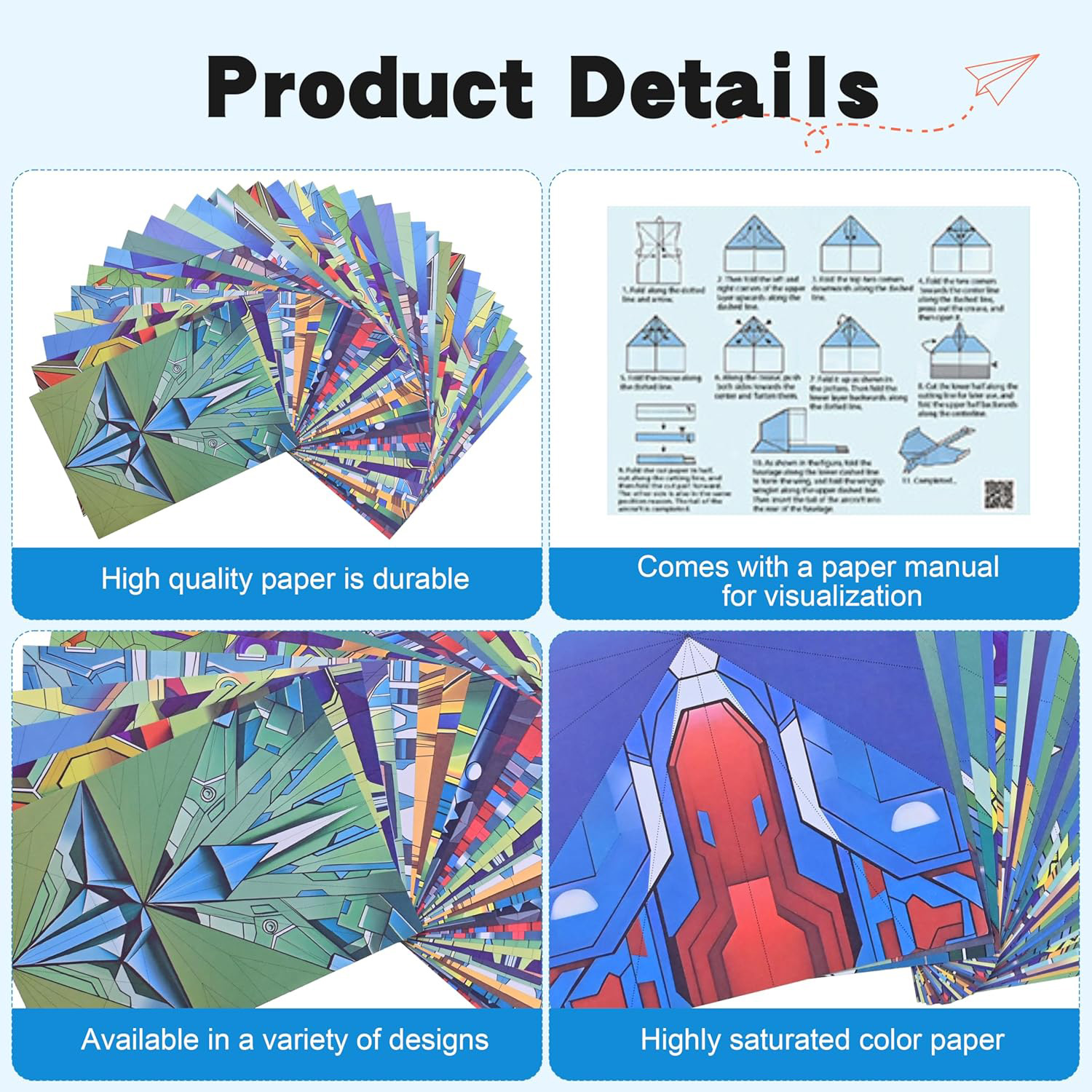 AliExpress 12 Styles Paper Airplane Kit Colorful Origami Paper Handmade Craft Plane Gift For Students Boys Girls, view 2