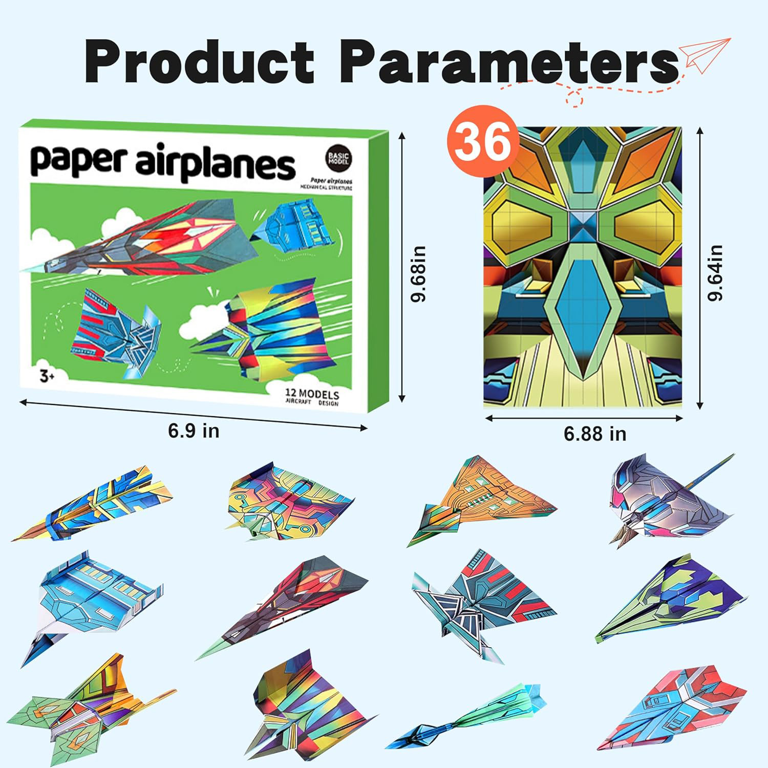 AliExpress 12 Styles Paper Airplane Kit Colorful Origami Paper Handmade Craft Plane Gift For Students Boys Girls, view 6