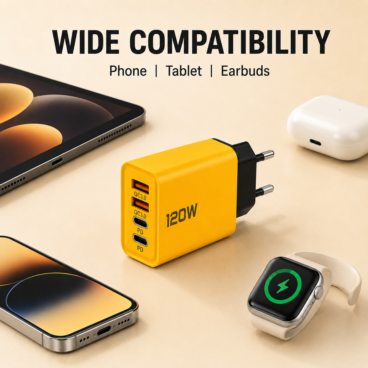 AliExpress 120W 4-Port USB-C Fast Wall Charger, view 5
