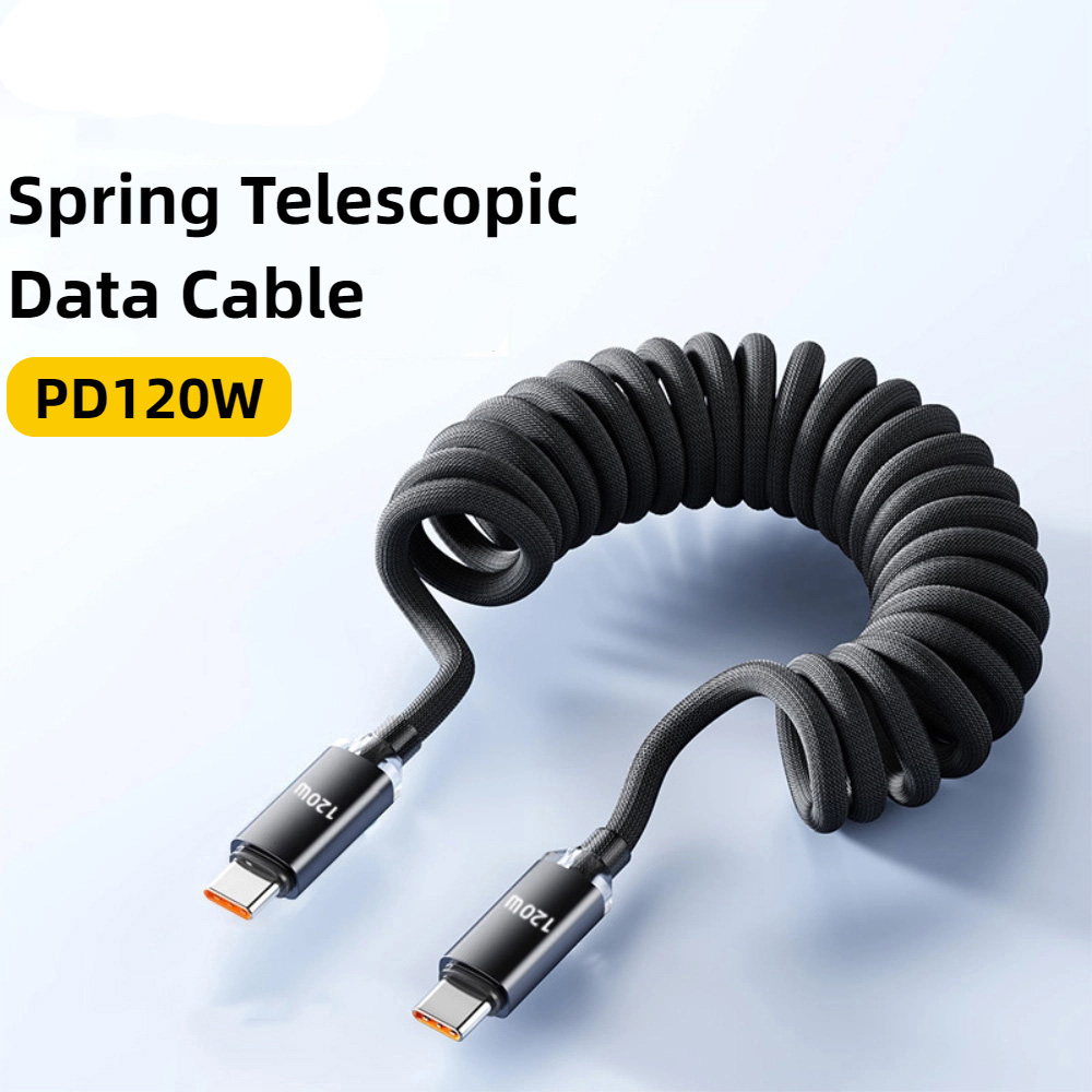 AliExpress 120W Retractable Spring USB-A to USB-C Car Cable