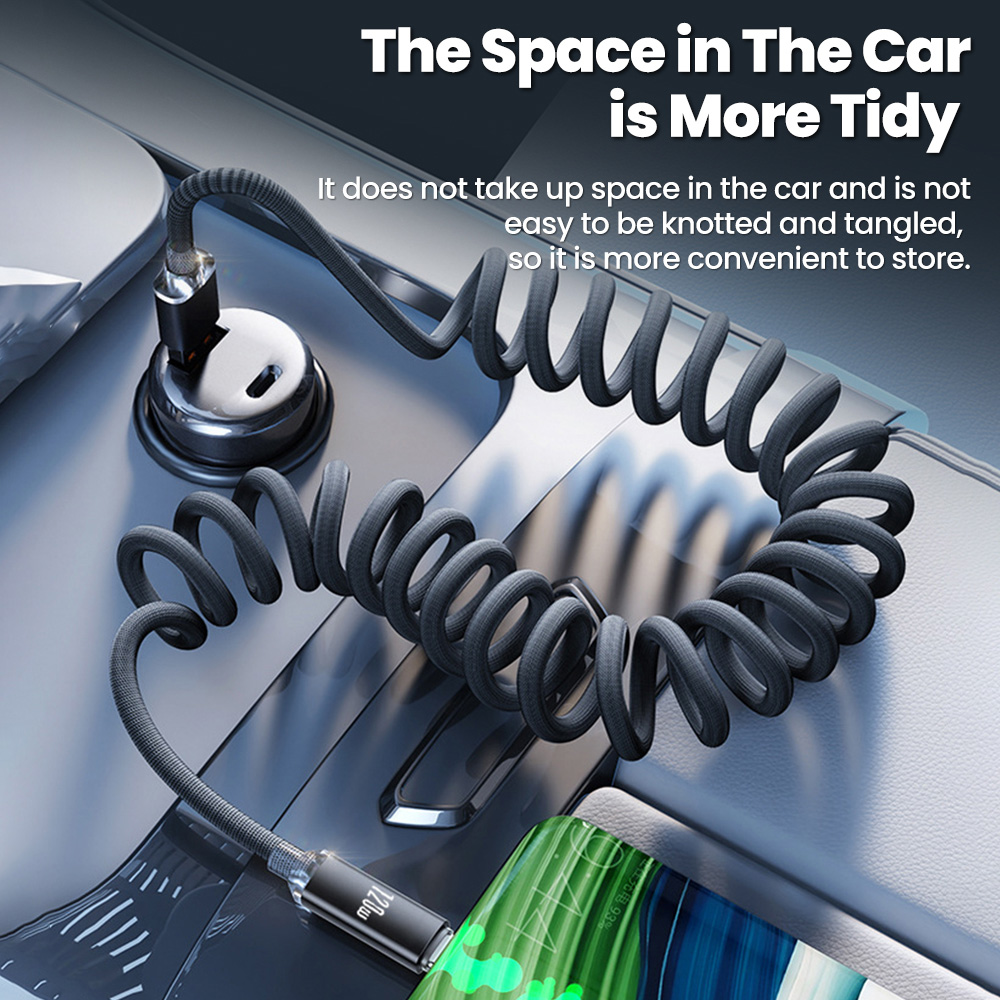 AliExpress 120W Retractable Spring USB-A to USB-C Car Cable, view 3