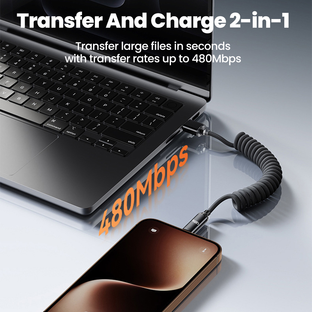 AliExpress 120W Retractable Spring USB-A to USB-C Car Cable, view 6