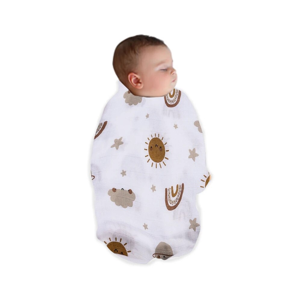 AliExpress 120x110cm Bamboo Cotton Baby Muslin Swaddle Blanket Cute Soft Print Baby Towel Wrap, view 2