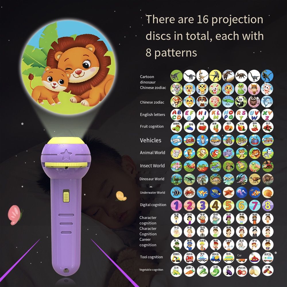 AliExpress 128 Patterns Children Projector Flashlight Early Education Animal Pattern Flashlight Projector Toy 16 Cards Multiple colors