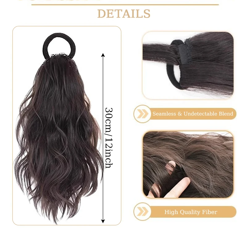 AliExpress 12Inch Curly Synthetic Ponytail Hair Extensions With Elastic Rubber Band Heat Resistant Fiber Ponytail Hairpiece For Daily Wear, view 2