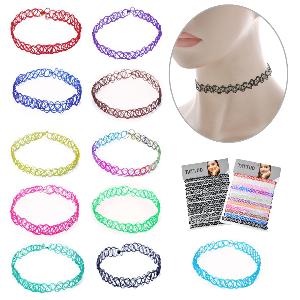 AliExpress Elastic Tattoo Rainbow Chokers (12-Piece Set), view 2