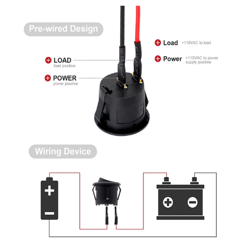 AliExpress 12V Round Rocker Switch AC 6A/250V 10A/125V SPST 2 Pin 2 Position On/Off Toggle Switch for Car Boat Automotive RV Black, view 5