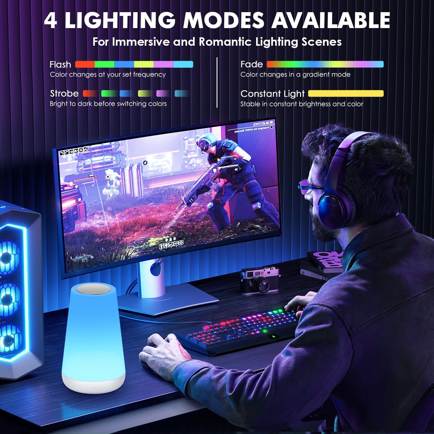 AliExpress 13 Color Changing Night Light RGB Remote Control Touch Dimmable Lamp Portable Table Bedside Lamps USB Rechargeable Night Lamp, view 5