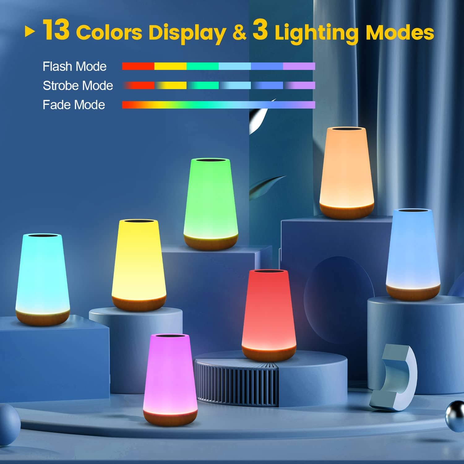 AliExpress 13 Color Changing Night Light RGB Remote Control Touch Dimmable Lamp Portable Table Bedside Lamps USB Rechargeable Night Lamp, view 2