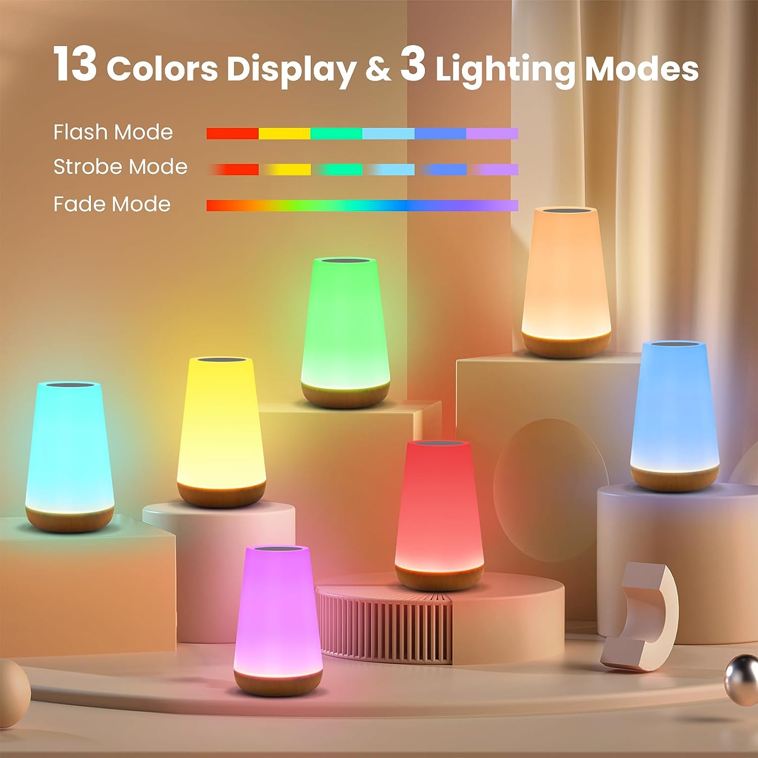 AliExpress 13 Color Changing Night Light RGB Remote Control Touch Dimmable Lamp Portable Table Bedside Lamps USB Rechargeable Night Lamp, view 4