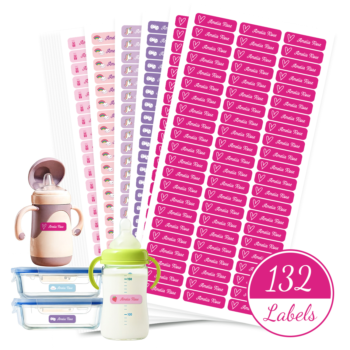 AliExpress 132 Personalized Name Stickers for Kids, Custom Waterproof Name Labels for Bottles, Lunch Boxes, School Supplies, view 3