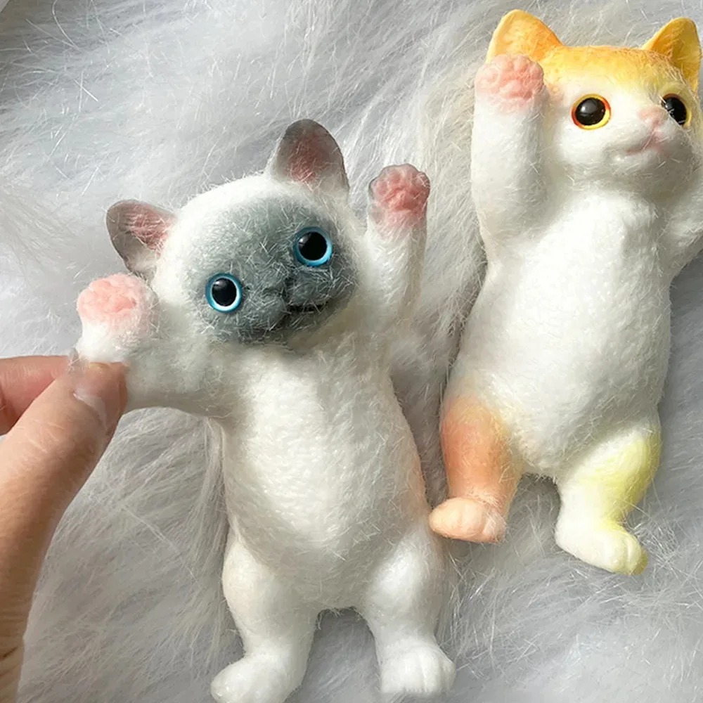 AliExpress 13CM Cute Taba Squishy Cat Fluffy Sticky Realistic Cat Stress Relieving Toy Simulation Cats Doll Squeeze Gift for Kids Adults
