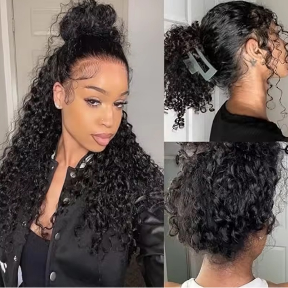 AliExpress 13x6 Glueless 250 Density Brazilian Deep Wave Curly HD Lace Frontal Human Hair Wig For Women Preplucked Best Hair Water Wig, view 4