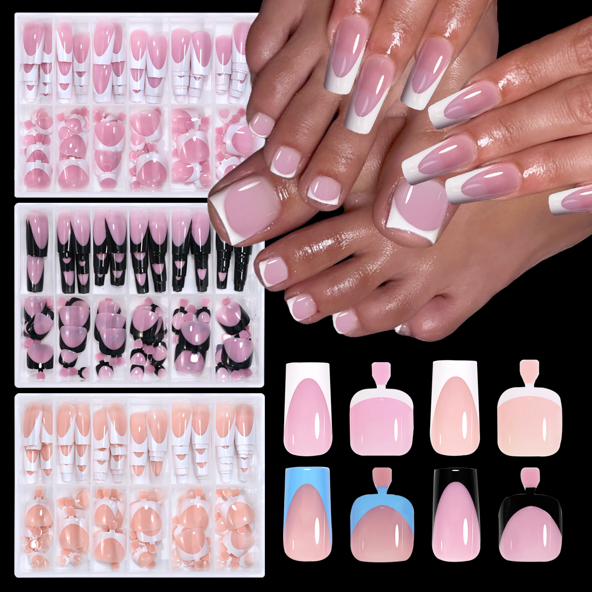 AliExpress French Black and Pink Press-On Nails (144-Piece)