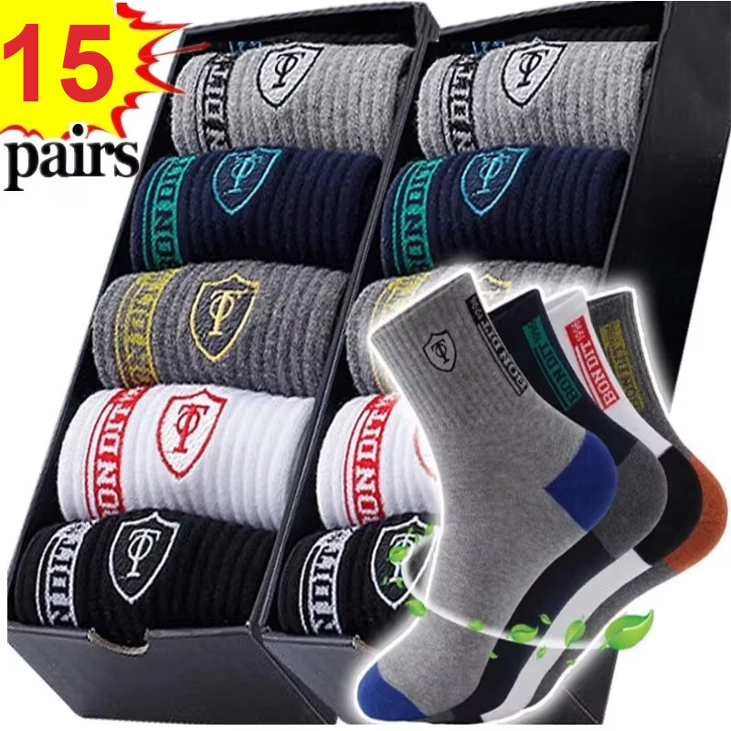 AliExpress 15/30Pairs Men's Breathable Cotton Sports Socks Bamboo Fiber Sweat Absorbing Deodorant Business Stockings