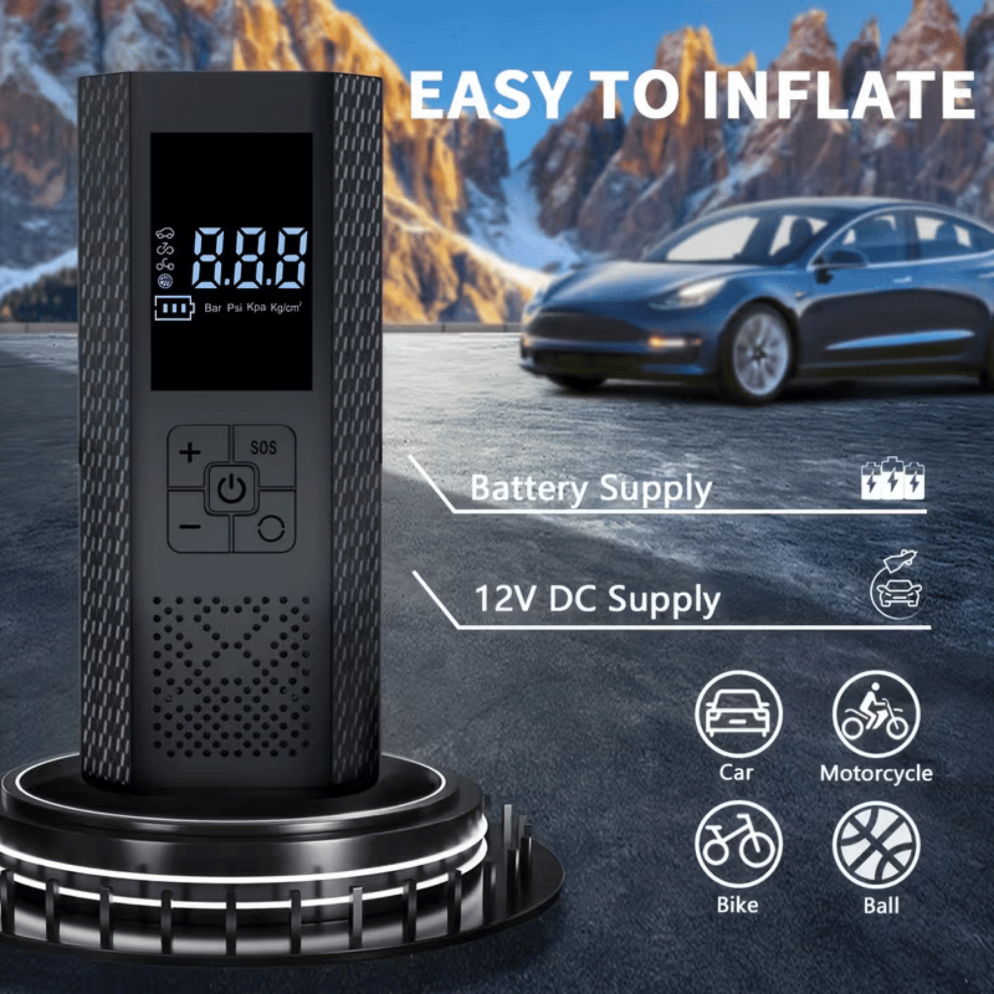 AliExpress 150 PSI Portable Air Compressor, 3X Faster Wireless Tire Inflator with Pressure Gauge, LED Display, One-Touch, USB Rechargeable, view 3