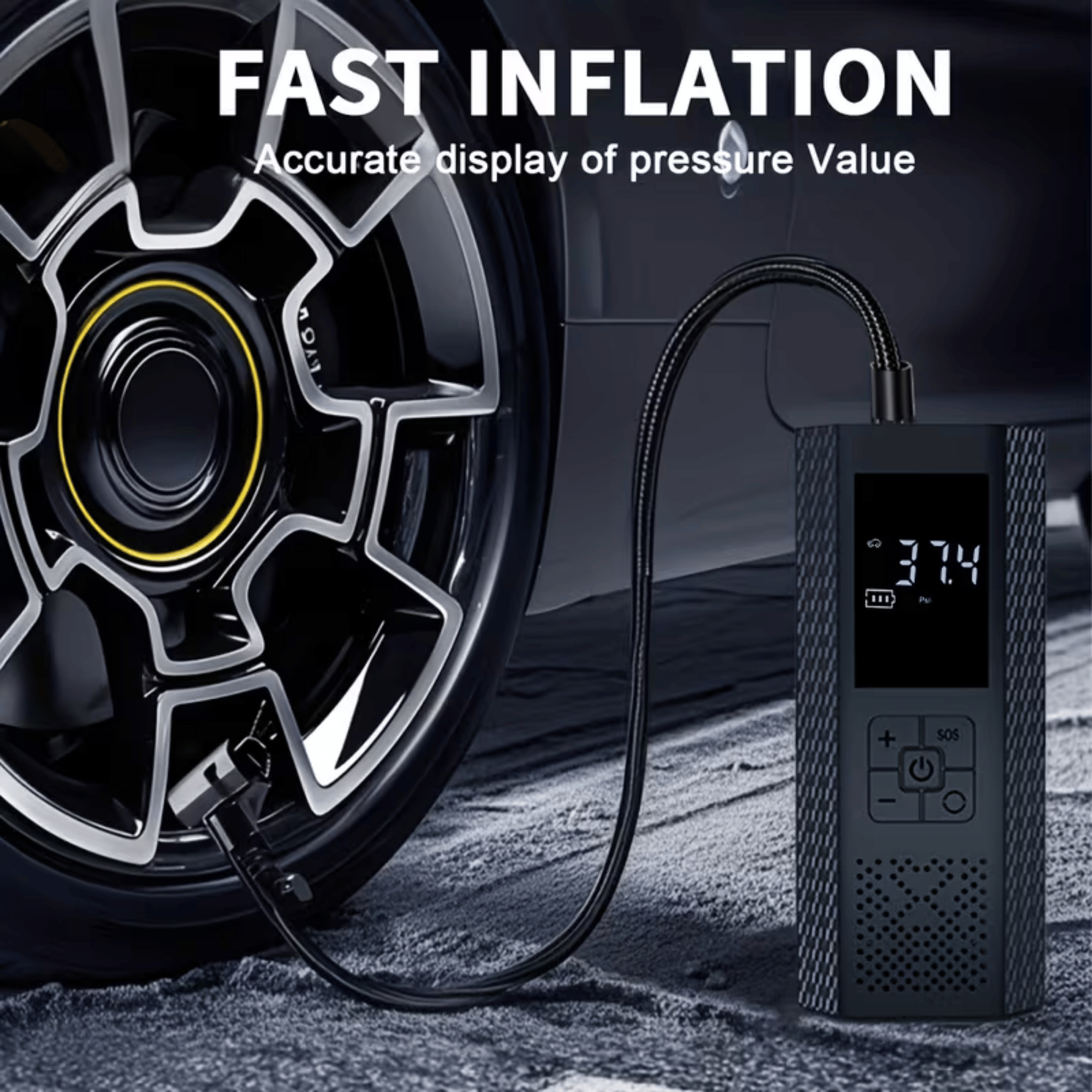 AliExpress 150 PSI Portable Air Compressor, 3X Faster Wireless Tire Inflator with Pressure Gauge, LED Display, One-Touch, USB Rechargeable, view 5